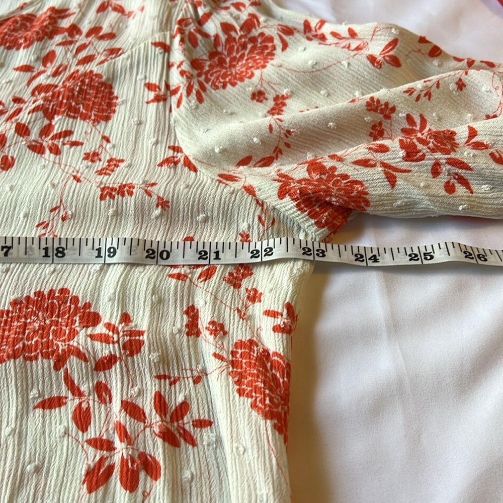Papermoon Orange Cream Keyhole Blouse XXL Floral Top 3/4 Sleeve Crinkle EUC Boho - Picture 5 of 6